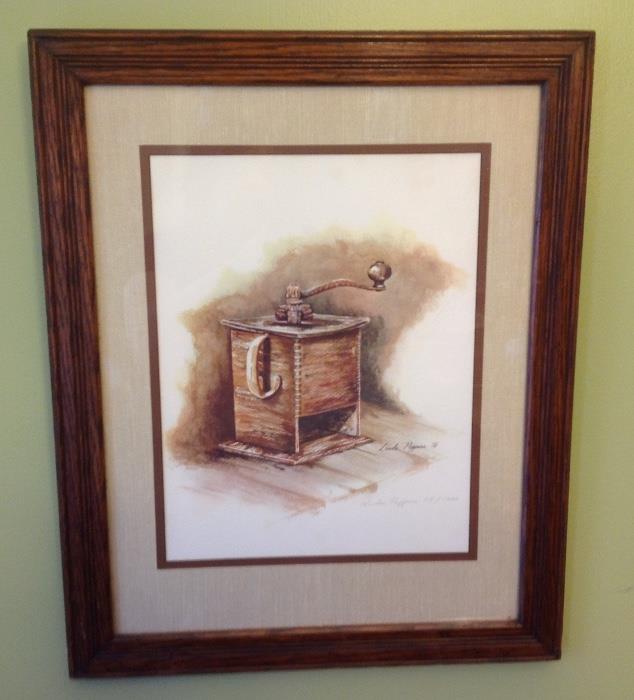 Print of an antique Coffee Grinder signed and numbered 118/1000 by artist "Linda Pepper"