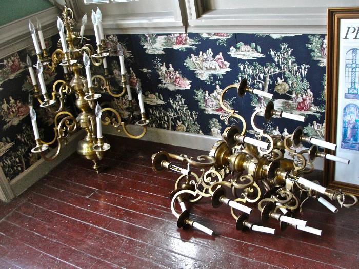 Two Fine Quality Heavy Brass Chandeliers