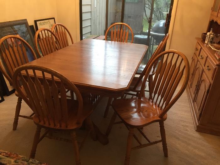 Oak dining room set table with eight chairs and China cabinet