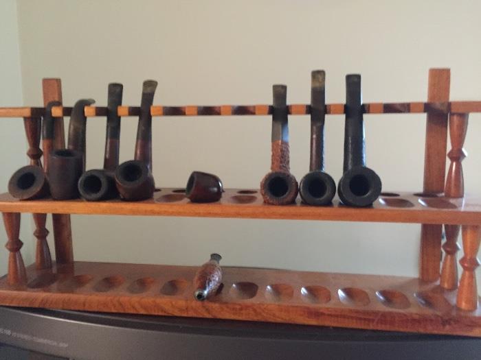 Vintage pipes and pipe rack