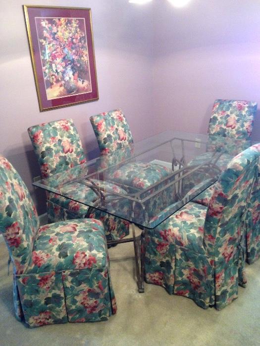 Rectangular glass dining room table and 6 chairs