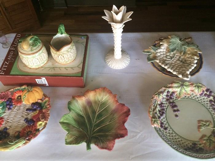 Fitz & Floyd decorative plates and sugar/creamer in box