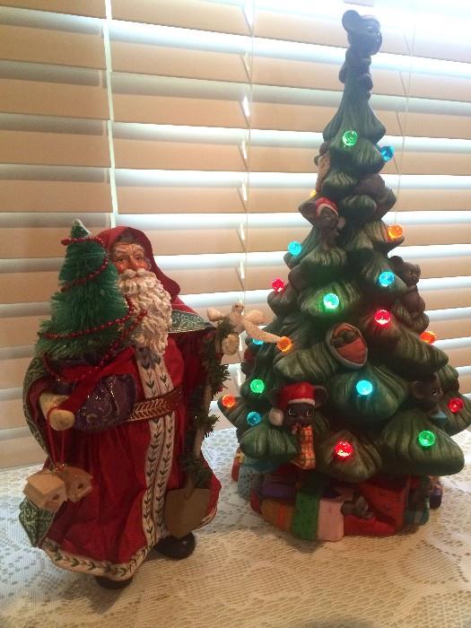 Ceramic Christmas tree and decorative Santa
