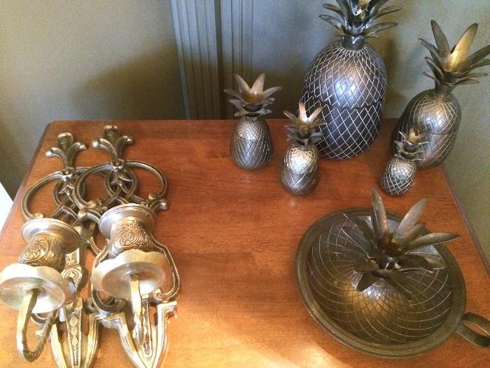 Brass sconces and pineapple nesting-box candle holder set