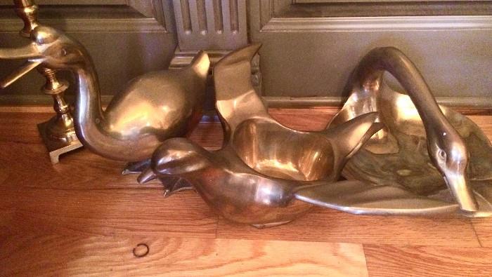 Brass swan planters and duck