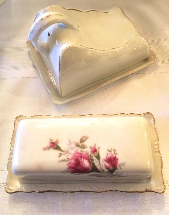 Covered antique porcelain butter savers