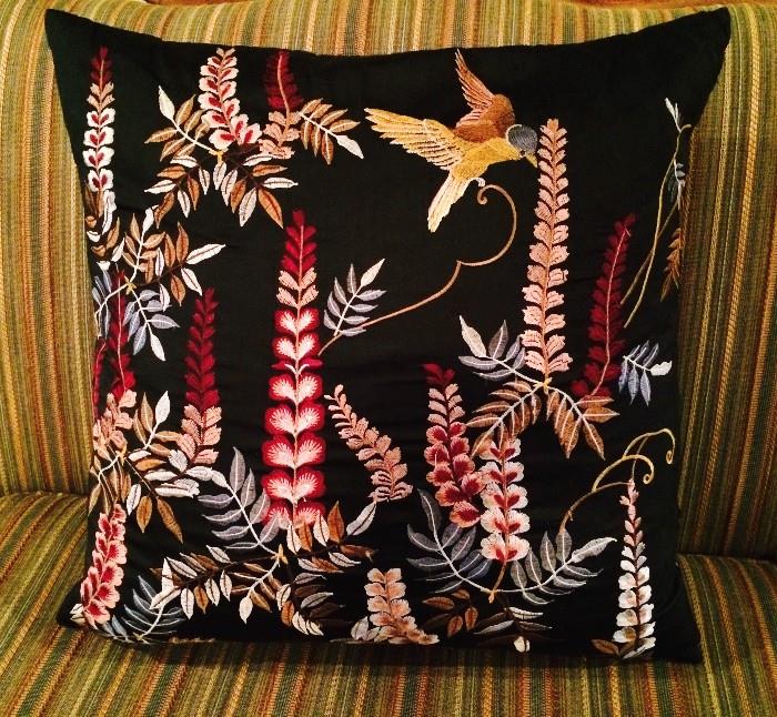 Silk embroidered throw pillow 