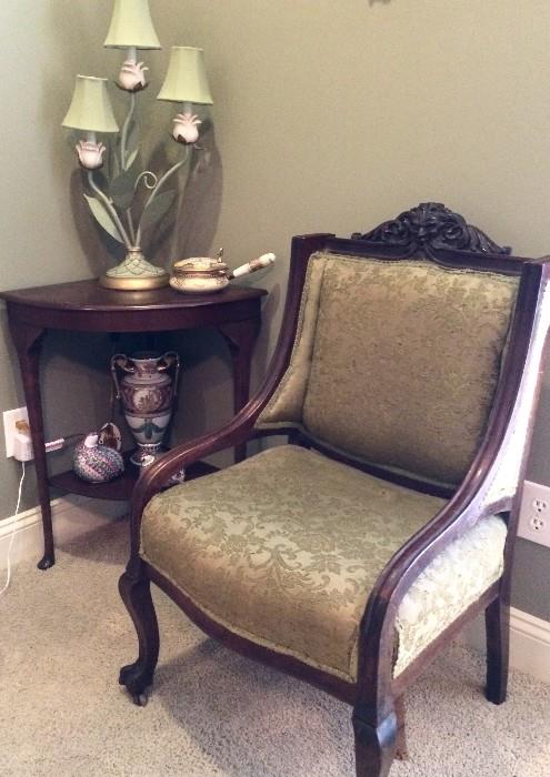 Antique chair and corner side table