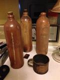 Great old pottery jug bottles with stamped markings