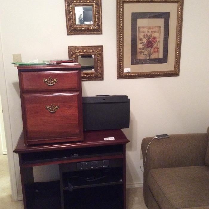 Wooden 2 drawer file cabinet. Nice electronics cabinet. 
