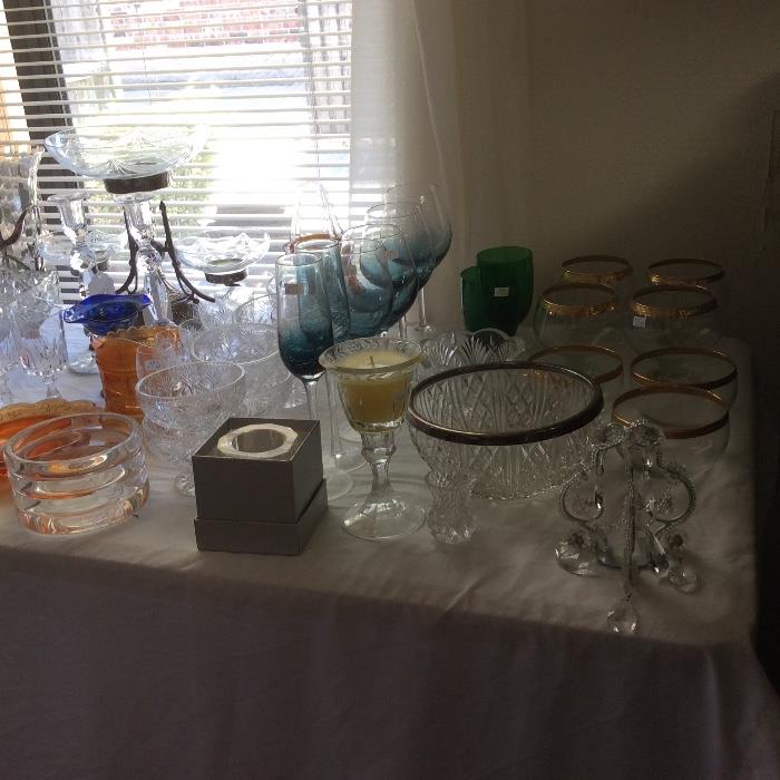 Lots of glass, including a vintage epergne. 