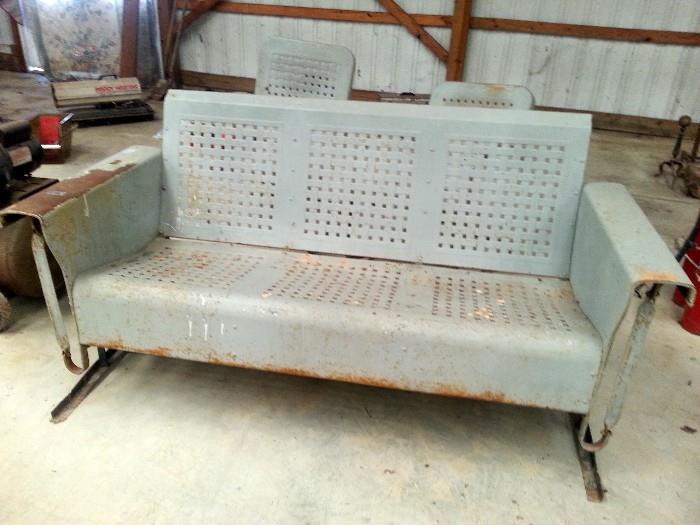 Retro Vintage Metal glider and two matching chairs in great condition. 