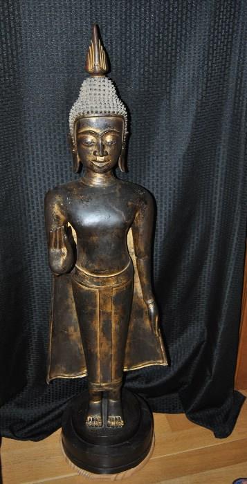 Laotian Standing Gilt Bronze Buddha, 123 cm