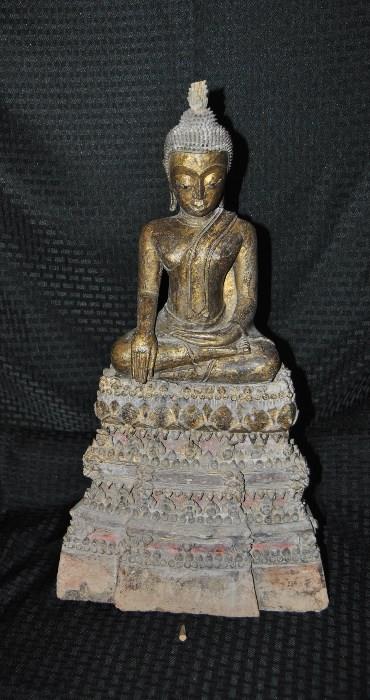 Thai Pottery Buddha Seated on Tiered Dias, 19th Century 56 cm