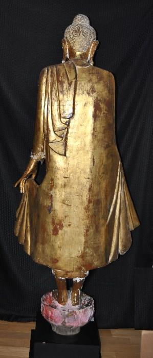 Mandalay Burmese Stand Wooden Gilded Buddha 19th Century 183 cm
