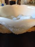 Milk glass punch bowl - grape pattern with 6 cups