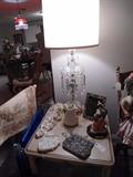 Vintage large lamp with tiered crystals....  End Tables and Round Coffee Table made by Davis Cabinet Co.