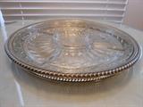 Silver plate tray with glass insert - large