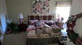 King size headboard/ frame and boxspring, Nightstands, King Size Bedding, Quilts and pillows