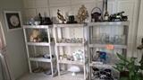 Vintage Pottery, Brass dolphins, Glassware, Milk Glass, Bar items and paperweights