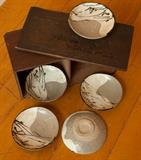 Japanese Kyoto wear tea plates by ROKUBEI , signed and in original box. 