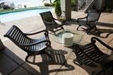 Frontgate sturdy wood patio furniture, 6 chairs available.