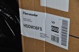 Thermador 36 inch Masterpiece Series Drawer Style Chimney Hood NEW IN BOX  Features:
Halogen Lights, Electronic Touch Control, Pull Out Stainless Steel Canopy, Three fan speeds plus 10 minute high-power operation mode; Dimmer lighting, Dishwasher safe stainless-frame mesh filters, Powerfully quiet ventilation systems, Sound insulation mats make this hood barely audible, 6" Round duct size, Vertical ducting direction
Telescopic chimney - adjustable at installation
Hood includes filters, backdraft damper and transition, Brushed stainless steel finish
Welded, polished seams for a flawless design
Premium electronic touch controls
Halogen lighting spotlights your best recipes