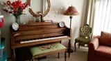 Wm. Knabe console piano with needlepoint bench