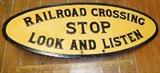 Antique Cast Iron Railroad Crossing Oval Sign