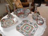 Rose Medallion Bowl, Plates, Candle Stcks, Sugar Creamer