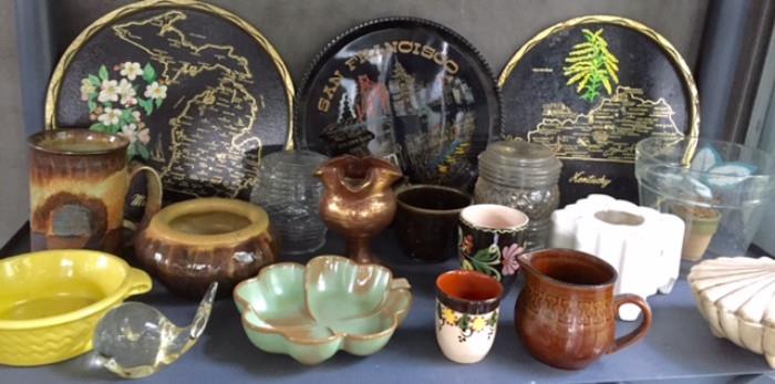 Vintage Pottery, Vintage Tin Souvenier Trays