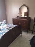BEAUTIFUL HANDMADE/HANDPAINTED 1800S VICTORIAN BEDROOM SET BY WCR GRAND RAPIDS FURNITURE COMPANY ( INCLUDES TALL CHEST OF DRAWERES / FULL SIZE HEADBOARD WITH FOOTBOARD AND DRESSER WITH MIRROR)