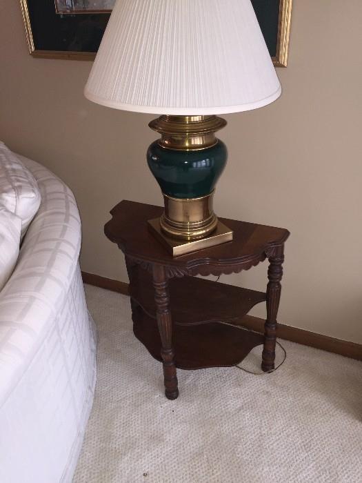 WOODEN HAND CARVED SIDE TABLE AND LAMP