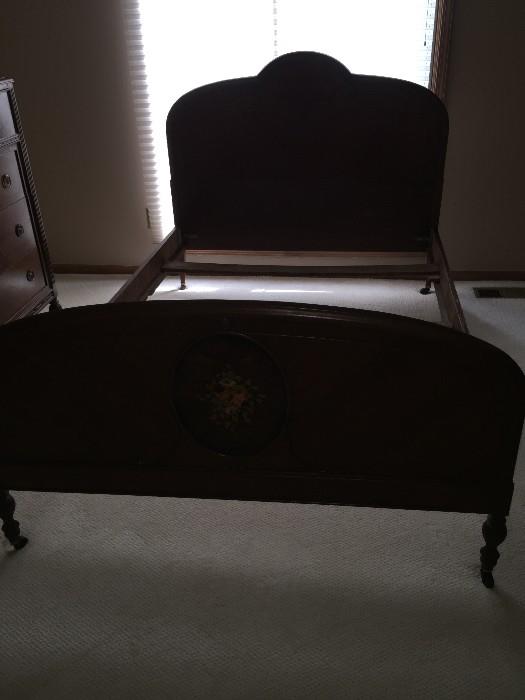 BEAUTIFUL HANDMADE/HANDPAINTED 1800S VICTORIAN BEDROOM SET BY WCR GRAND RAPIDS FURNITURE COMPANY ( INCLUDES TALL CHEST OF DRAWERES / FULL SIZE HEADBOARD WITH FOOTBOARD AND DRESSER WITH MIRROR)