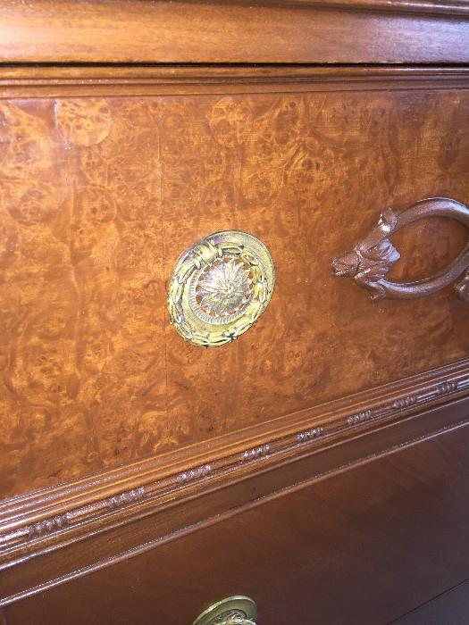 BEAUTIFUL HANDMADE/HANDPAINTED 1800S VICTORIAN BEDROOM SET BY WCR GRAND RAPIDS FURNITURE COMPANY ( INCLUDES TALL CHEST OF DRAWERES / FULL SIZE HEADBOARD WITH FOOTBOARD AND DRESSER WITH MIRROR)