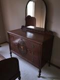BEAUTIFUL HANDMADE/HANDPAINTED 1800S VICTORIAN BEDROOM SET BY WCR GRAND RAPIDS FURNITURE COMPANY ( INCLUDES TALL CHEST OF DRAWERES / FULL SIZE HEADBOARD WITH FOOTBOARD AND DRESSER WITH MIRROR)
