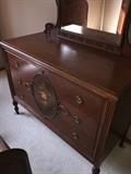 BEAUTIFUL HANDMADE/HANDPAINTED 1800S VICTORIAN BEDROOM SET BY WCR GRAND RAPIDS FURNITURE COMPANY ( INCLUDES TALL CHEST OF DRAWERES / FULL SIZE HEADBOARD WITH FOOTBOARD AND DRESSER WITH MIRROR)