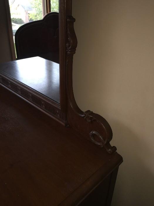 BEAUTIFUL HANDMADE/HANDPAINTED 1800S VICTORIAN BEDROOM SET BY WCR GRAND RAPIDS FURNITURE COMPANY ( INCLUDES TALL CHEST OF DRAWERES / FULL SIZE HEADBOARD WITH FOOTBOARD AND DRESSER WITH MIRROR)