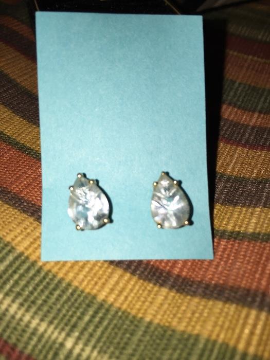 GORGEOUS BLUE TOPAZ 14K GOLD EARRINGS