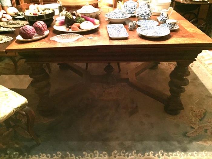 Great antique oak extension table with massive twist legs.