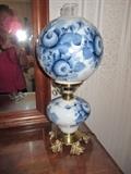 blue floral painted hurricane lamp