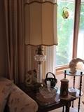 crystal lamps and assorted cut glass and end tables