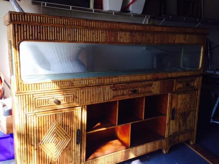 Beautiful inlay bamboo fish tank with console cabinet, can be used separately from each other.