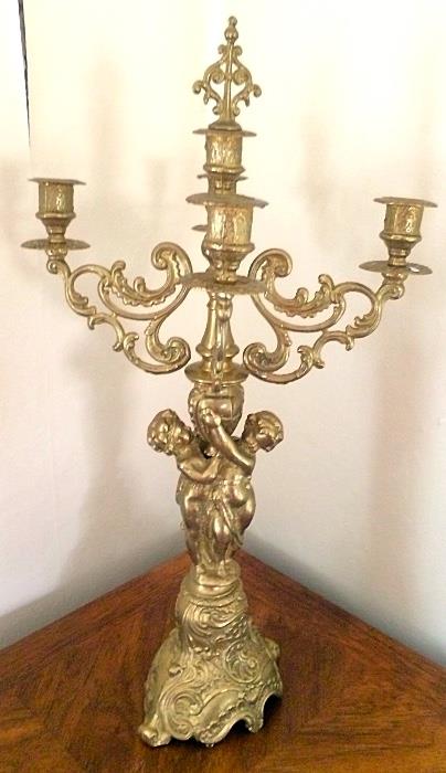 Gorgeous Figural Candelabra with Finial Cap (Can Be Removed for 5th Candle)