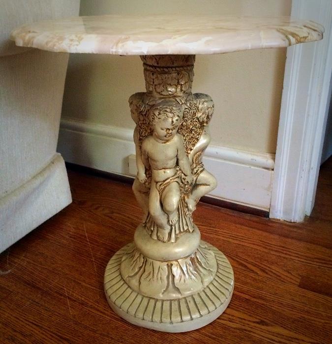 Vintage Marble Top Cherub End Table