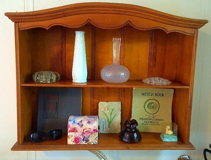 Glass Frogs, Milks Glass Vase, Sunglasses, Decoupage Box, Vintage Sketch Book & More