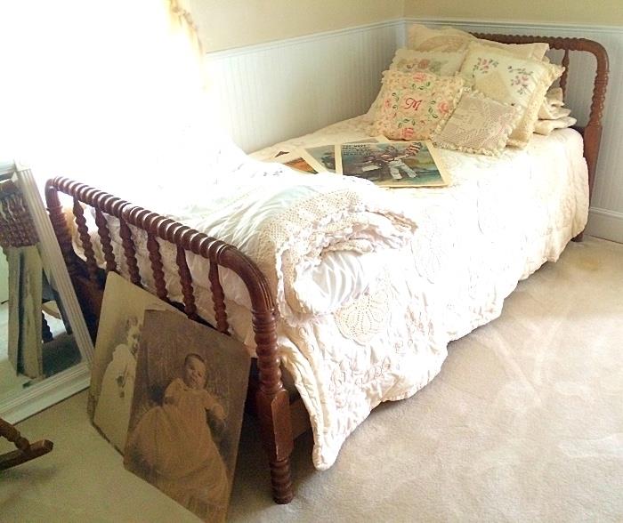 Antique Spindle Bachelor Bed & Linens