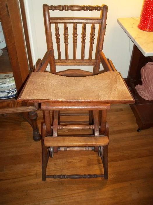 Antique Baby High Chair Stroller Combo!  A Must See Item!