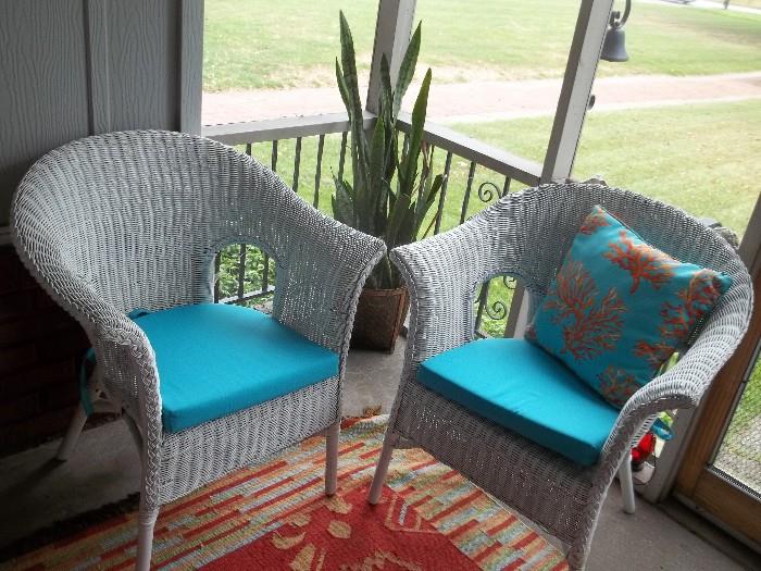 Set of (2) Wicker Chairs with Cushions