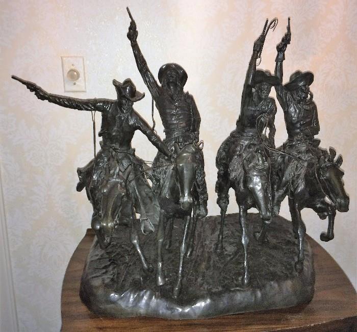 LARGE Remington based "Off the Range, Comin thro the Rye" bronze sculpture